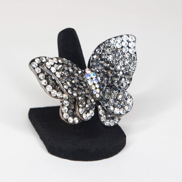 Fashion Rhinestone Butterfly Ring Size 6.25 Adjustable Band - Picture 3 of 16